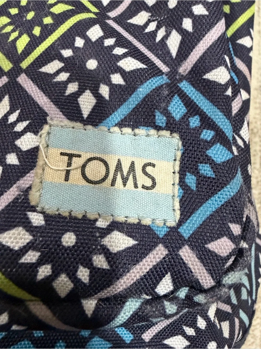 TOMS Navy Backpack with Blue and Lime Geometric Print